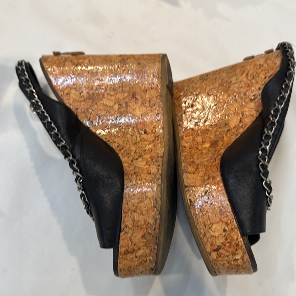Authentic CHANEL Chic Black Wedge Sandals - Picture 4 of 14